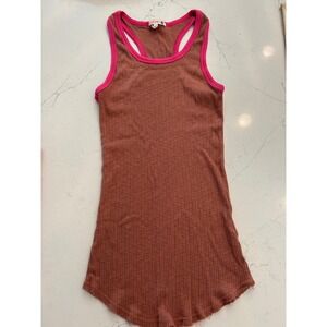 Sundry Brown Ribbed Racerback Tank Top Neon Pink Trim Size 0